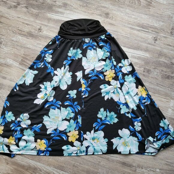 Apt 9 Womens Black Blue Floral Polyester Elastic Waist A Line Skirt Size Small - Picture 3 of 12